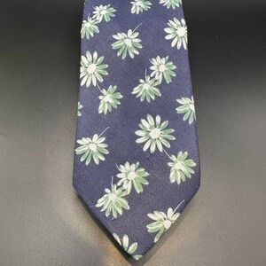 Isaia Navy and Green Floral Linen Tie